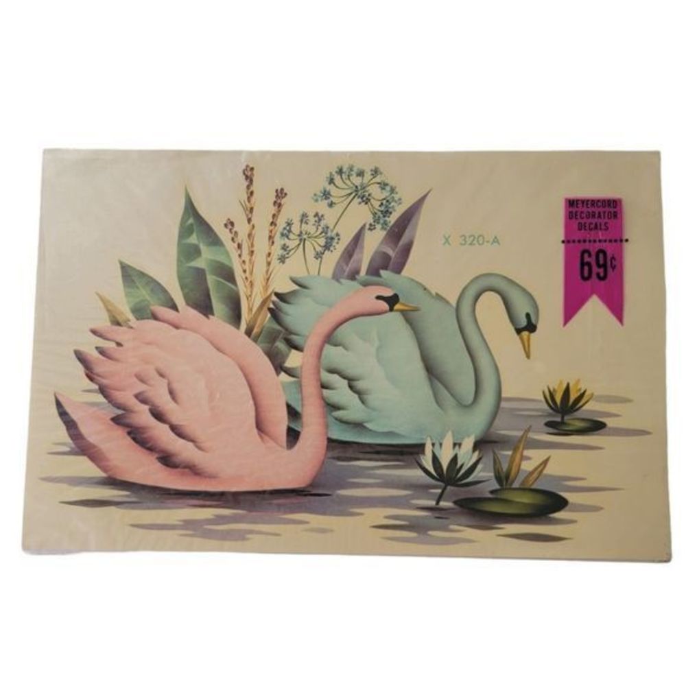 Vintage Meyercord Decoration Decals NIP Crafts Swans MCM BATHROOM KITCHEN DIY